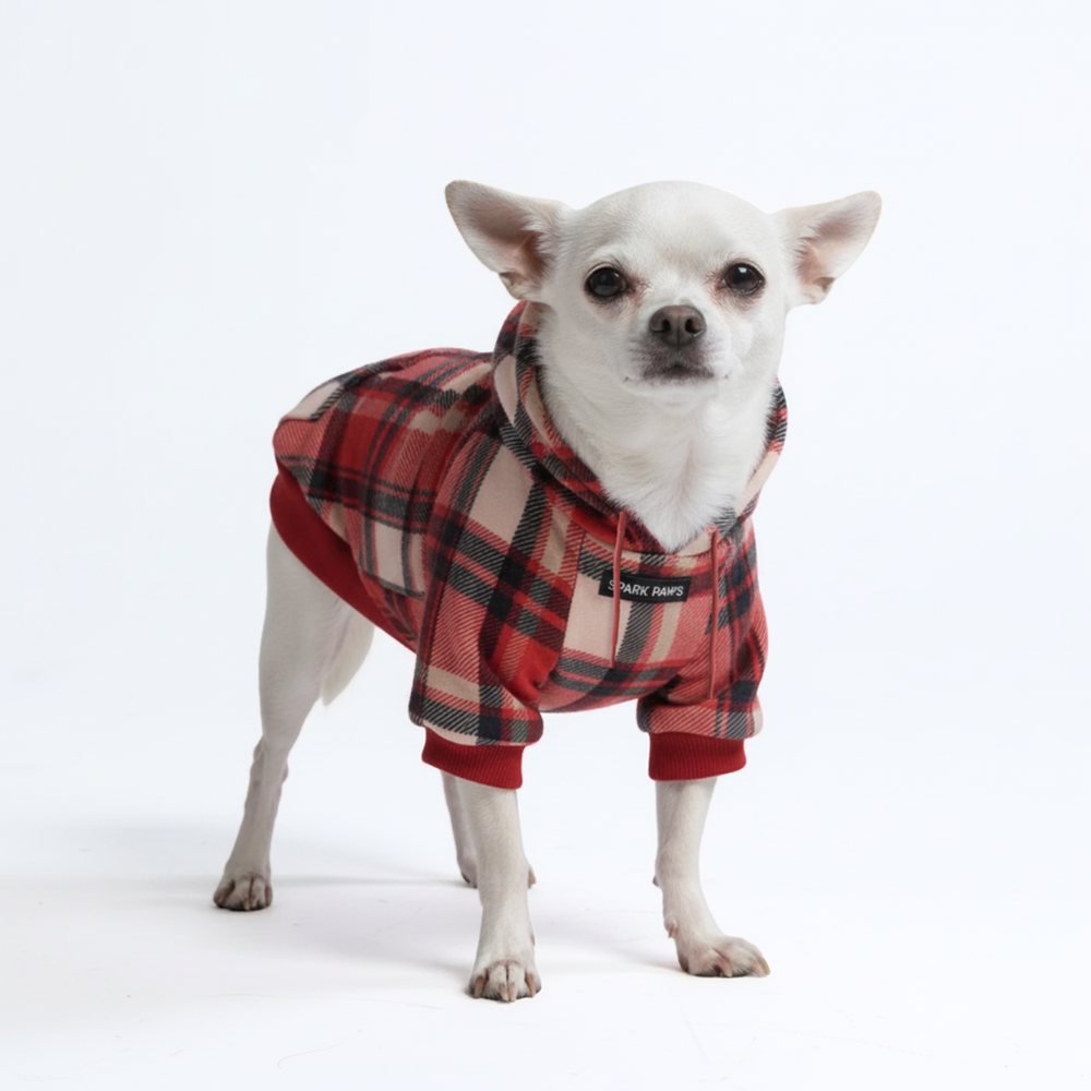 Sparkling Dog ボルドー犬服 リボン付き　xs Red Plaid Dog Hoodie – SPARK PAWS