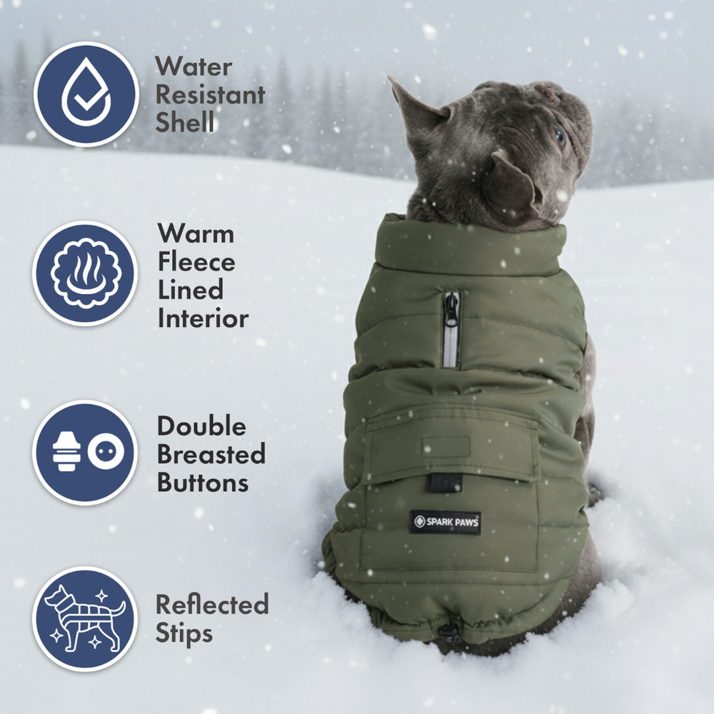 WarmShield Water-Resistant Jacket Olive – SPARK PAWS