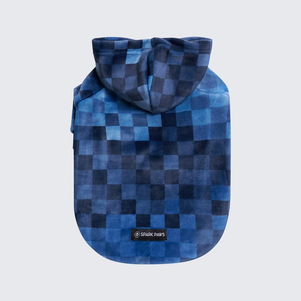 Blue Checkered Gradient Dog Hoodie