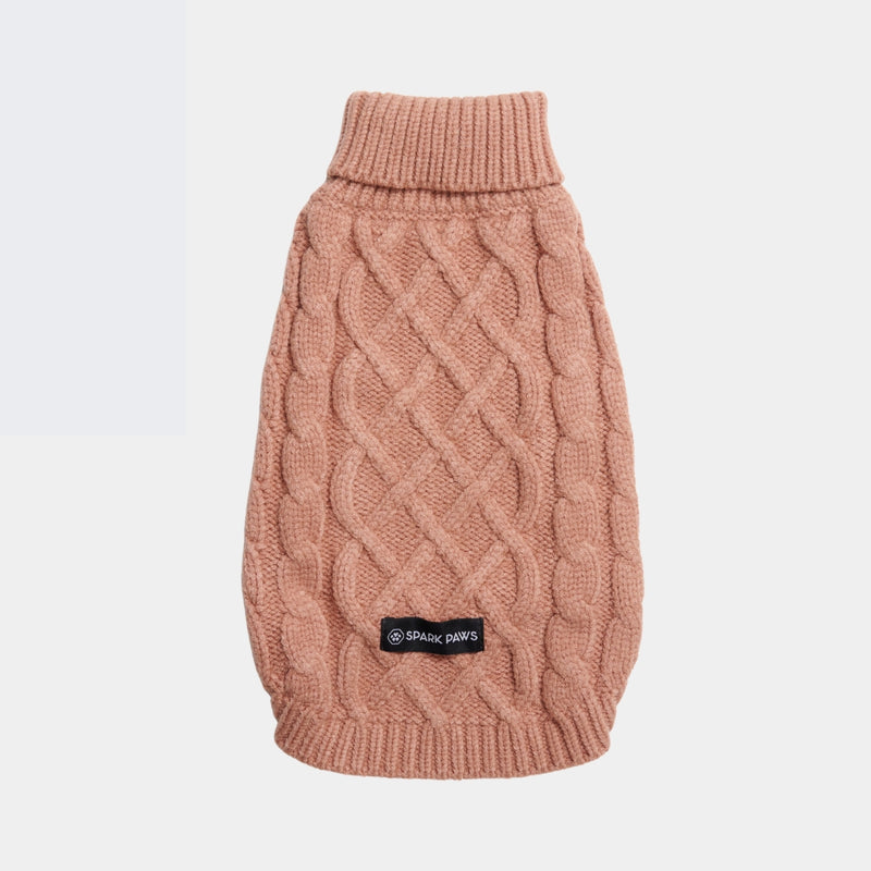 Cable Knit Dog Sweater - Brown