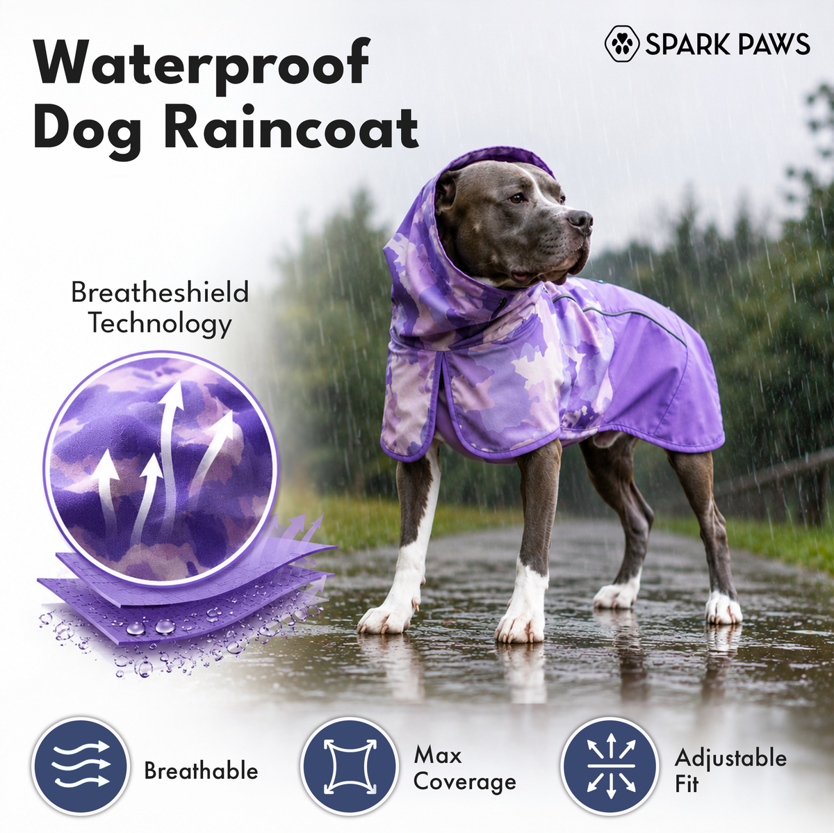 Breatheshield™ Dog Raincoat - Camo Purple – SPARK PAWS