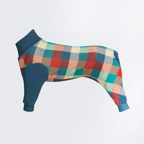Dog Pajama - Multi Plaid Teal