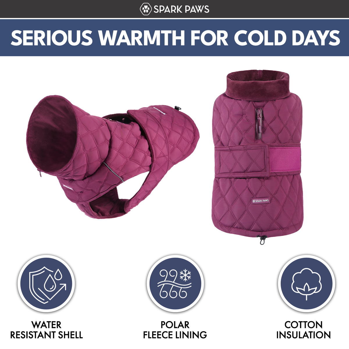本日までKaja Favorite Insulation Coat 【3】OVY Quilted Classic Winter Coat - Magenta – SPARK PAWS