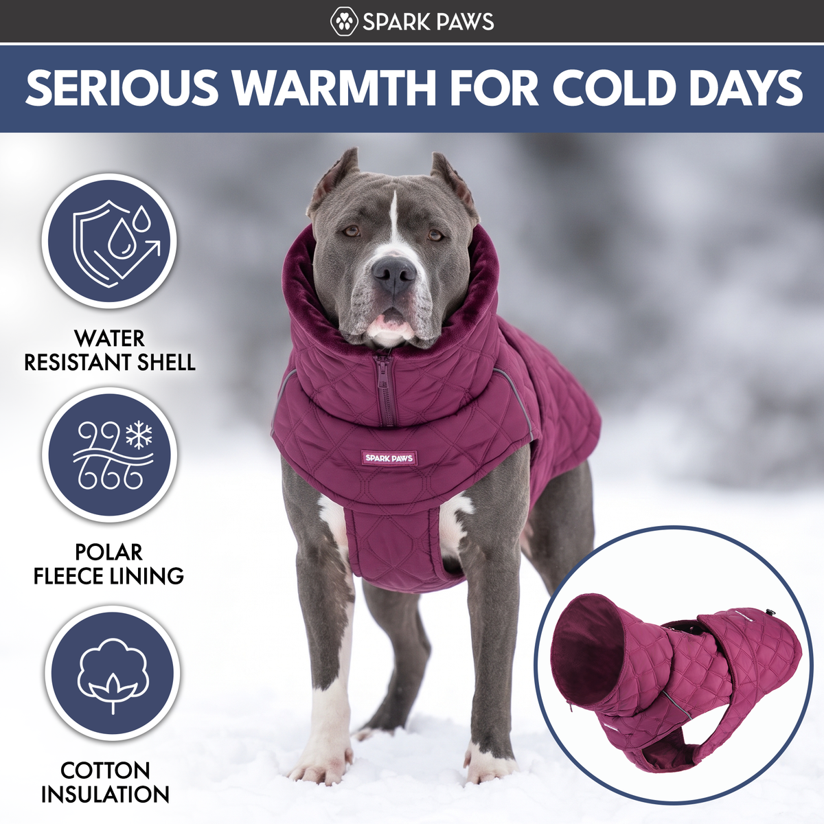 Quilted Classic Winter Coat - Magenta – SPARK PAWS