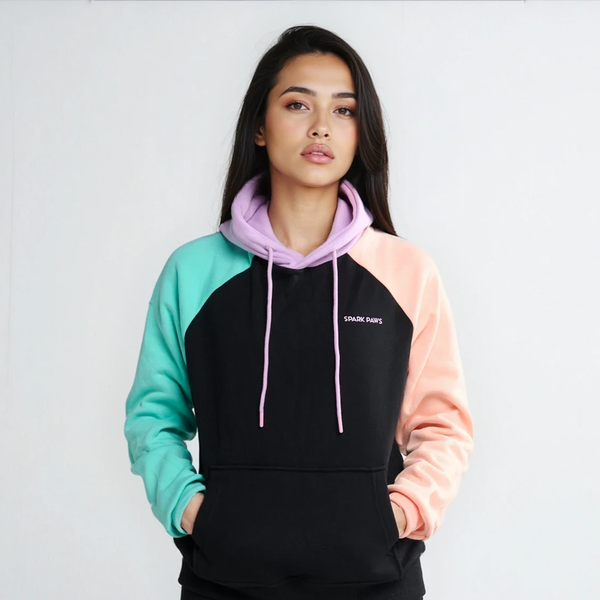 Purple Teal Mango Black Color-block Human Hoodie (Dog