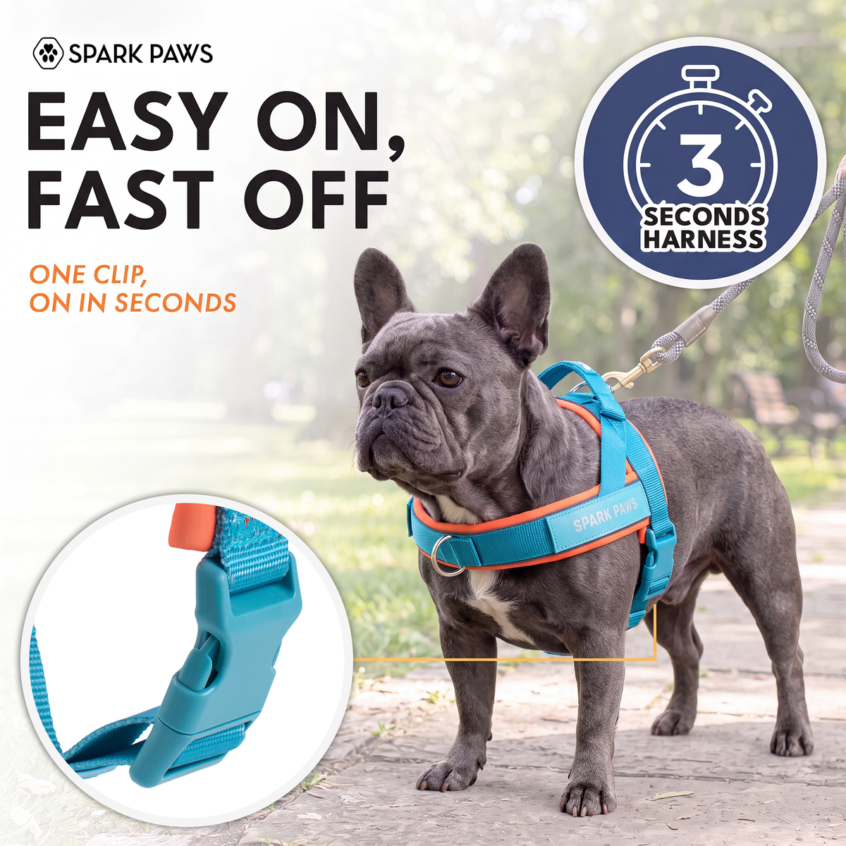 Grab & Go Harness - Teal & Apricot – SPARK PAWS