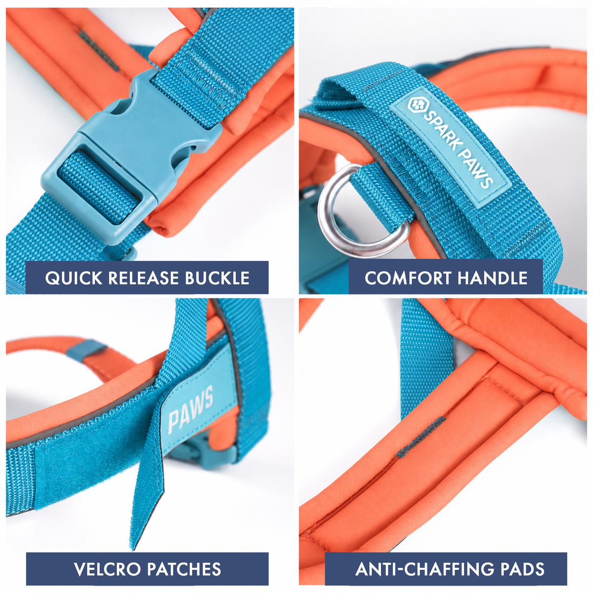 Journey of a paw Sサイズ　首輪＆リード Grab & Go Harness - Teal & Apricot – SPARK PAWS