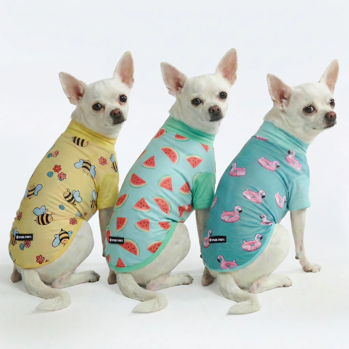 Sunblock Dog T-Shirt (3-pack) - Bees, Flamingo, Watermelon – SPARK
