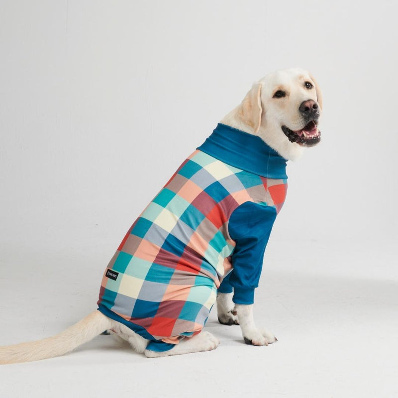 Dog Pajama - Multi Plaid Teal