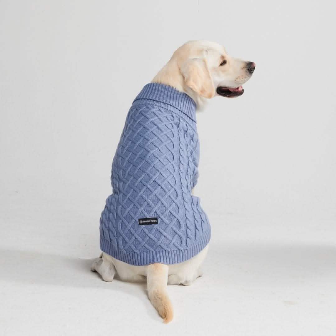 Cable Knit Dog Sweater Blue SPARK PAWS