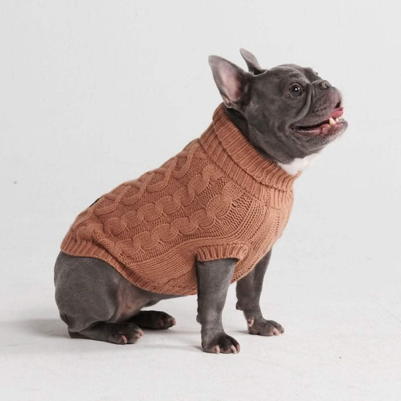 Cable Knit Dog Sweater Brown – SPARK PAWS - Main Image
