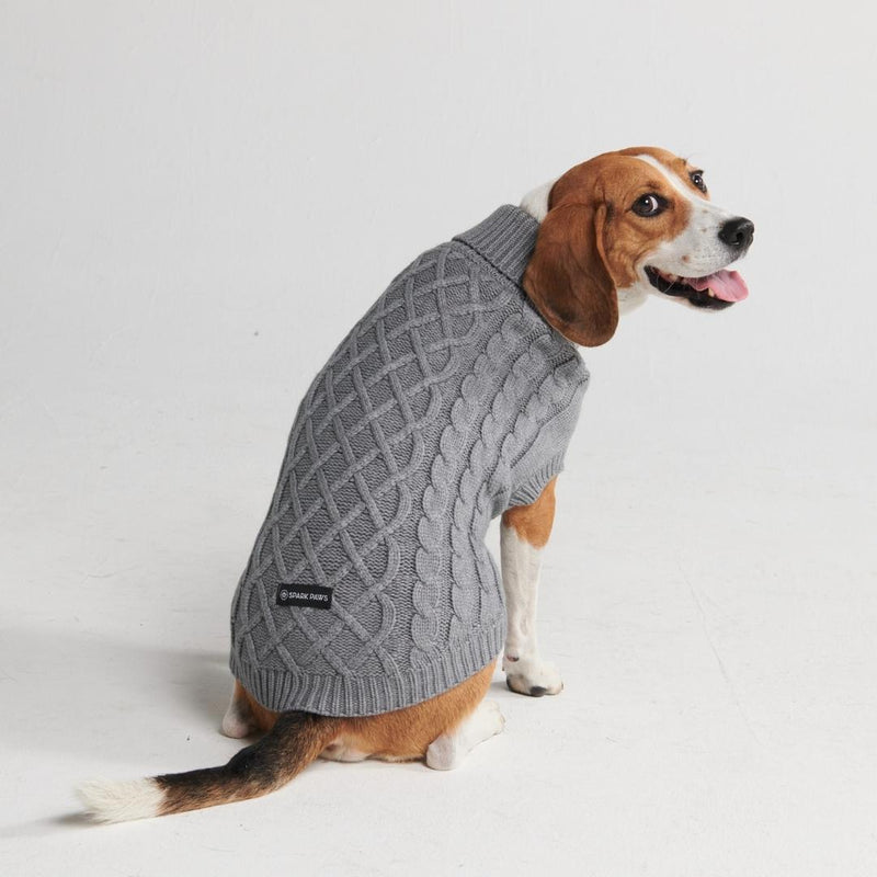 Cable Knit Dog Sweater - Grey