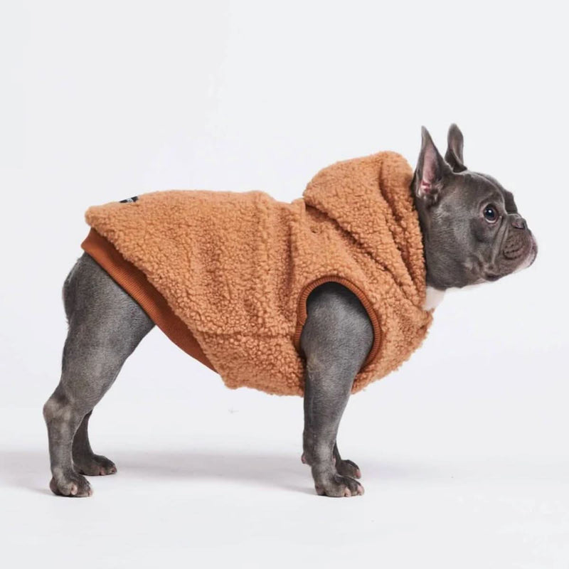 Spark Paws Teddy Sherpa Dog Jacket - Fleece Winter Coat, Warm Lined - Brown Sherpa
