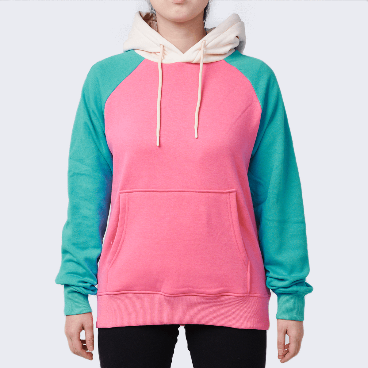 Pink Turquoise Cream Color Block Human Hoodie SPARK PAWS