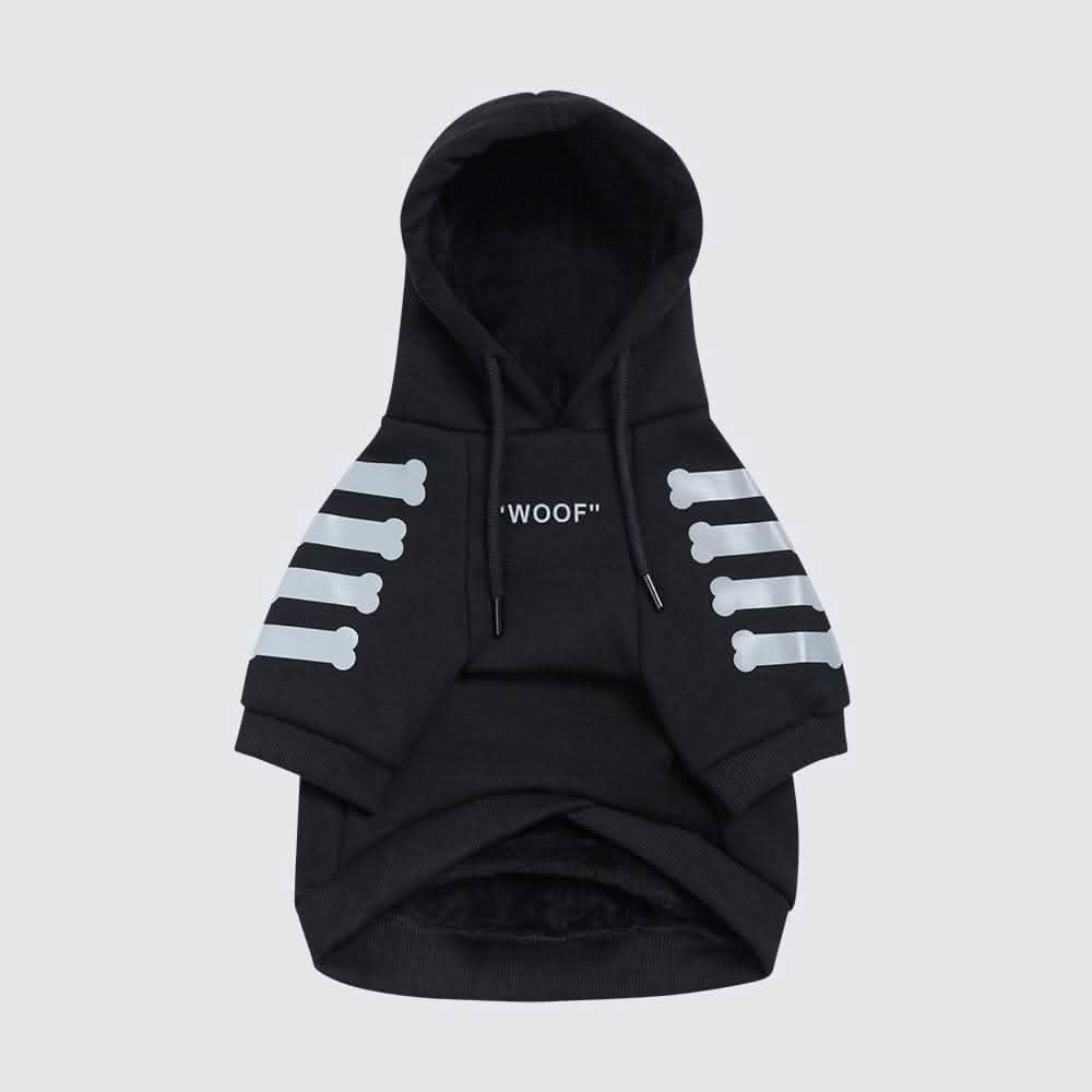 "WOOF" Dog Hoodie Black & Reflective SPARK PAWS