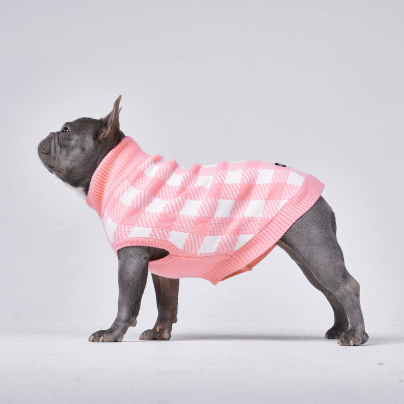 Pink Checkered Knit Dog Sweater