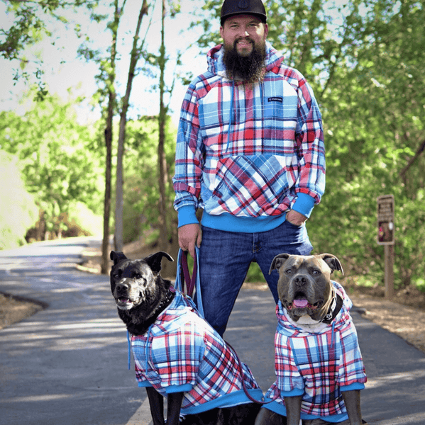 Blue and Red Plaid Human Hoodie – SPARK PAWS