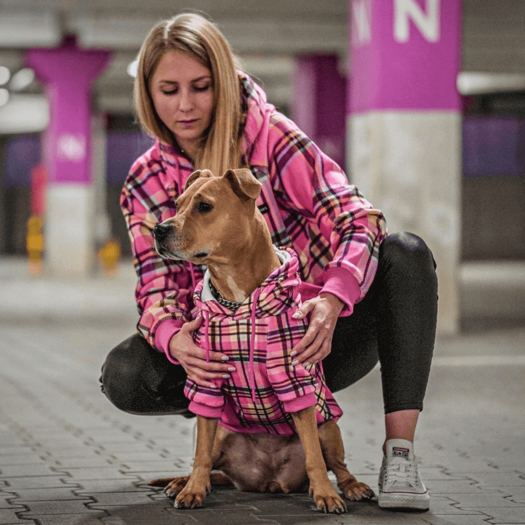 Pink Plaid Human Hoodie SPARK PAWS Pink Plaid Human Hoodie SPARK PAWS