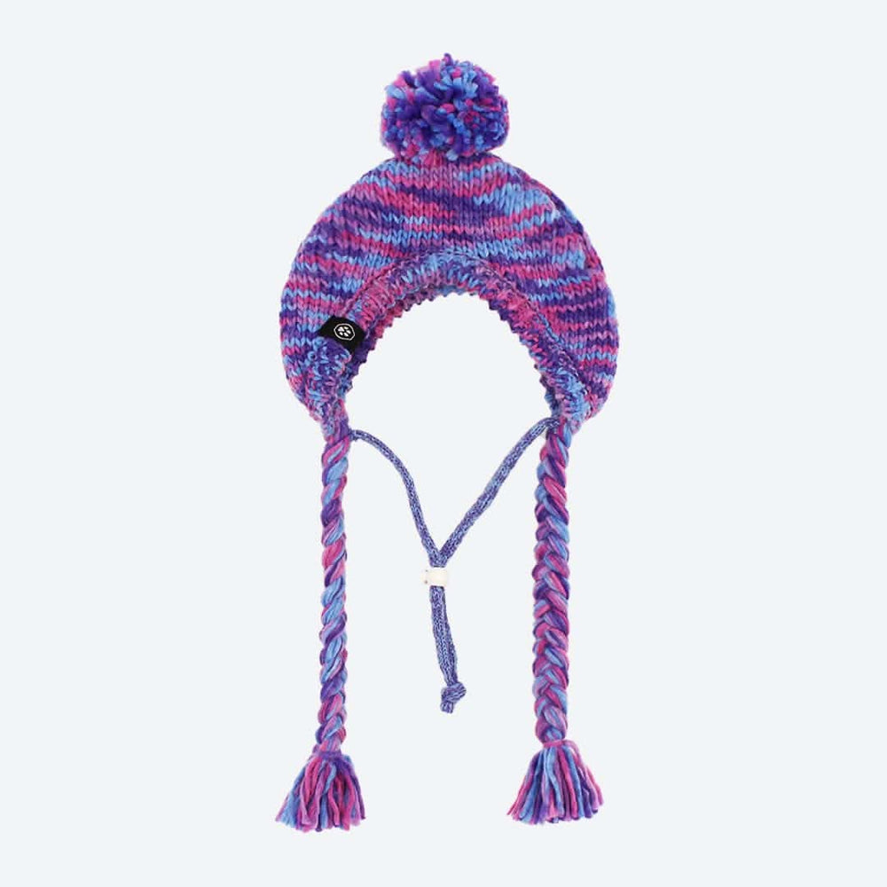 Sigma Sigma Sigma Sorority Pom Pom Beanie - Purple Knit Hat With Leather Patch