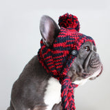 Knit Pom Pom Dog Beanie Hat - Red & Black